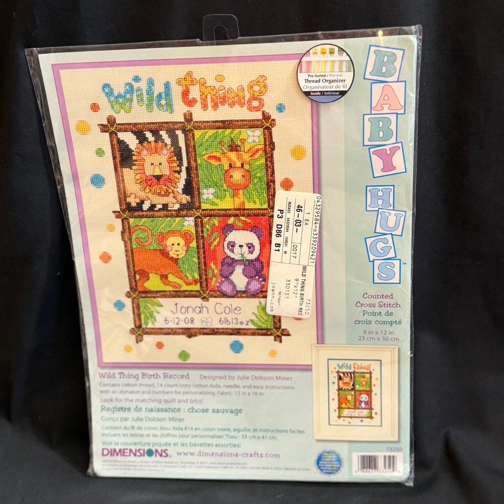 Birth Record Cross Stitch Kit‎ 73250 Wild Thing Dimensions Baby Hugs Vintage NEW